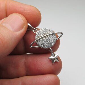 Sterling Silver Diamond Moon Star Pendant